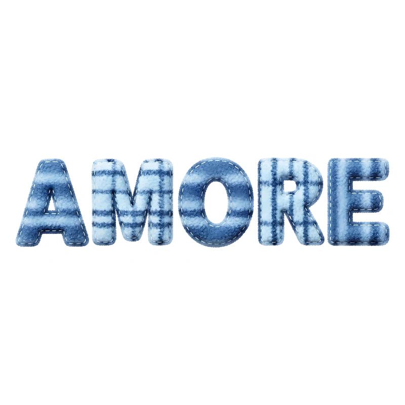 Tendance en patchwork de lettrage bleu glace Amore