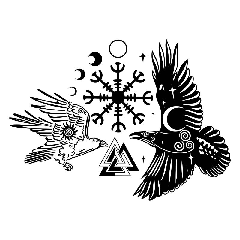 Hugin et Munin avec Vegvisir Valknut