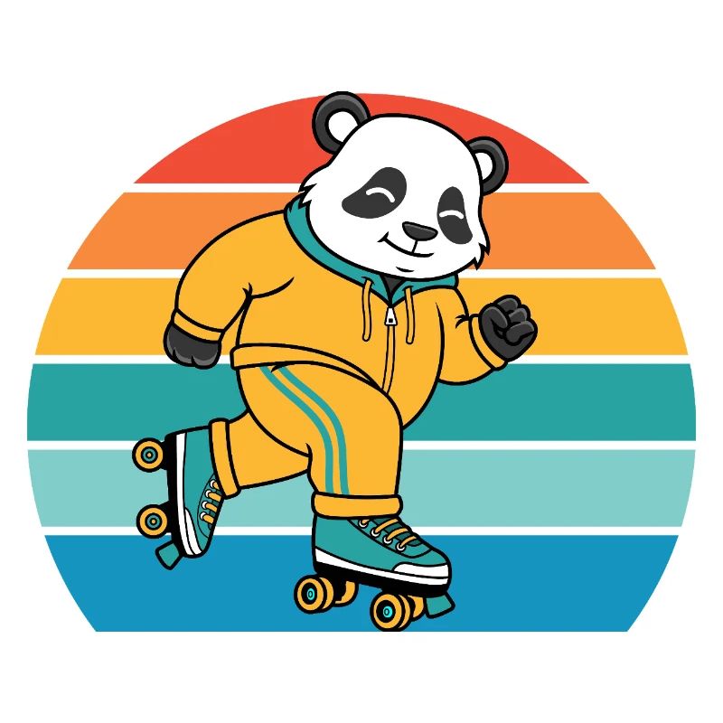 Retro-Panda auf Rollschuhen
