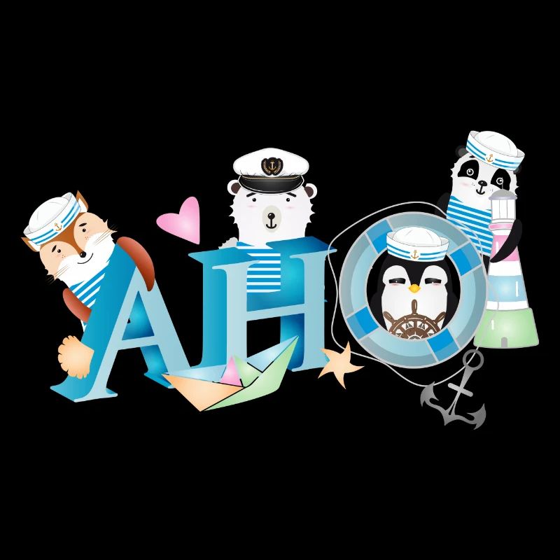 cute animals on the high seas with sailor's greeting