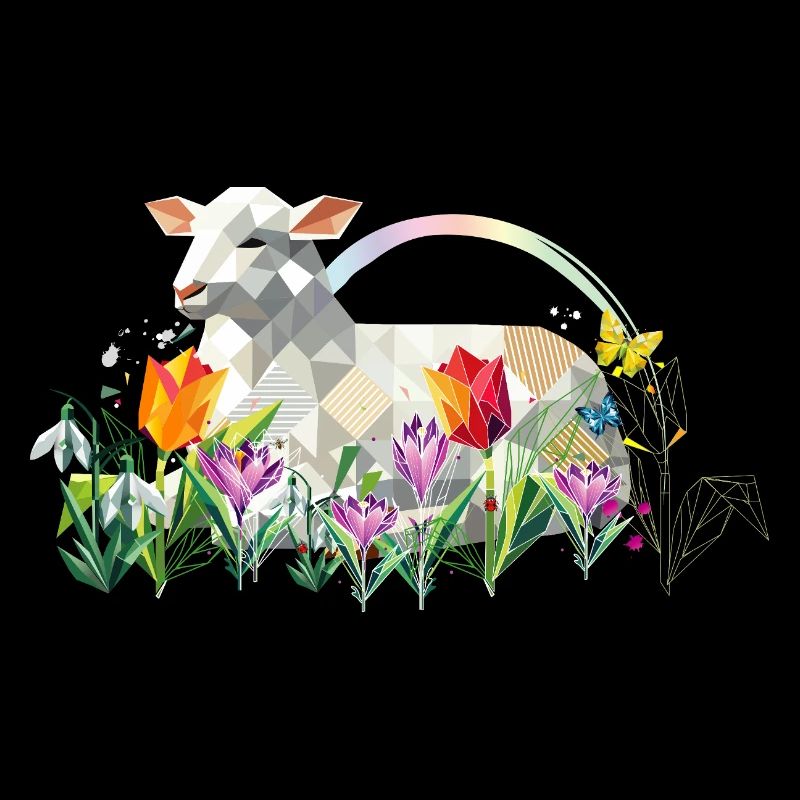 Frühlingslamm mit Blumen und Schmetterlingen