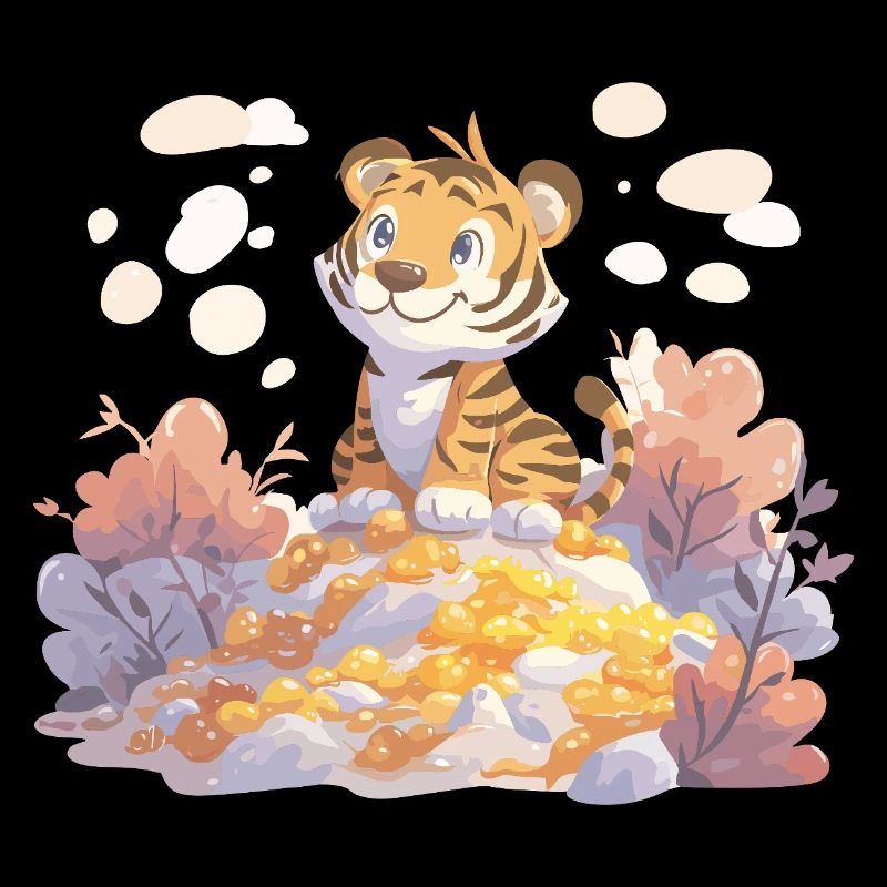 Tigerjunge auf Goldschatz im Herbstwald