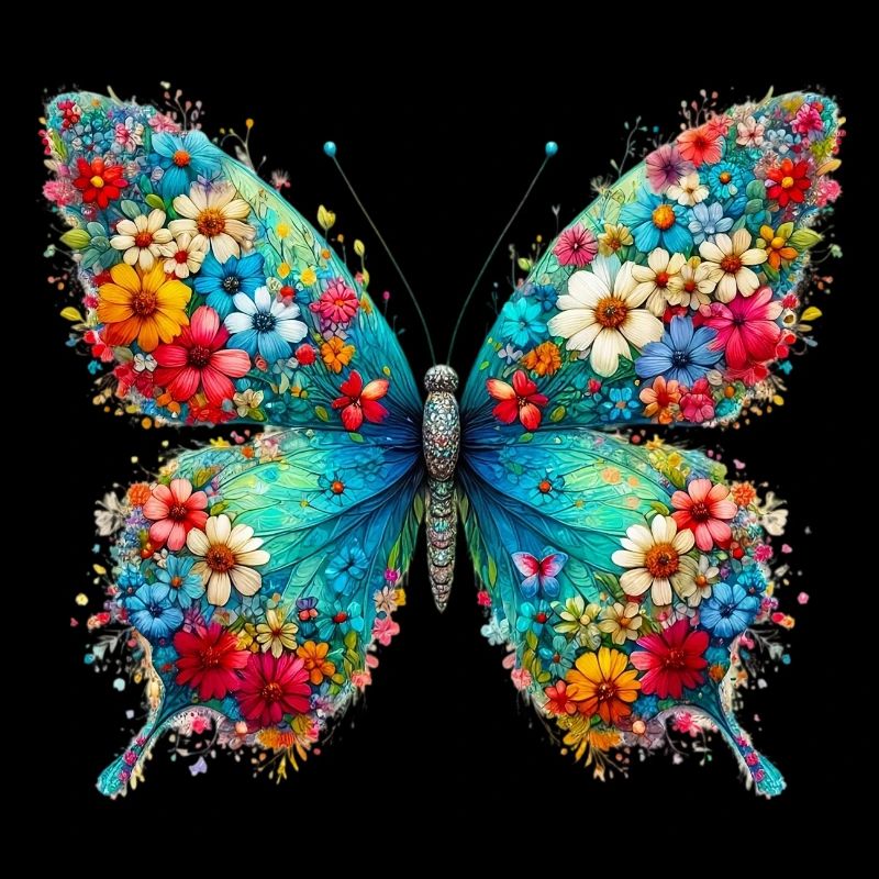 Papillon décoré de fleurs