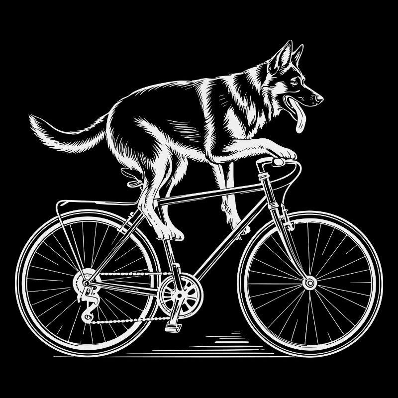 German Shepherd Dog Driving Bicycle