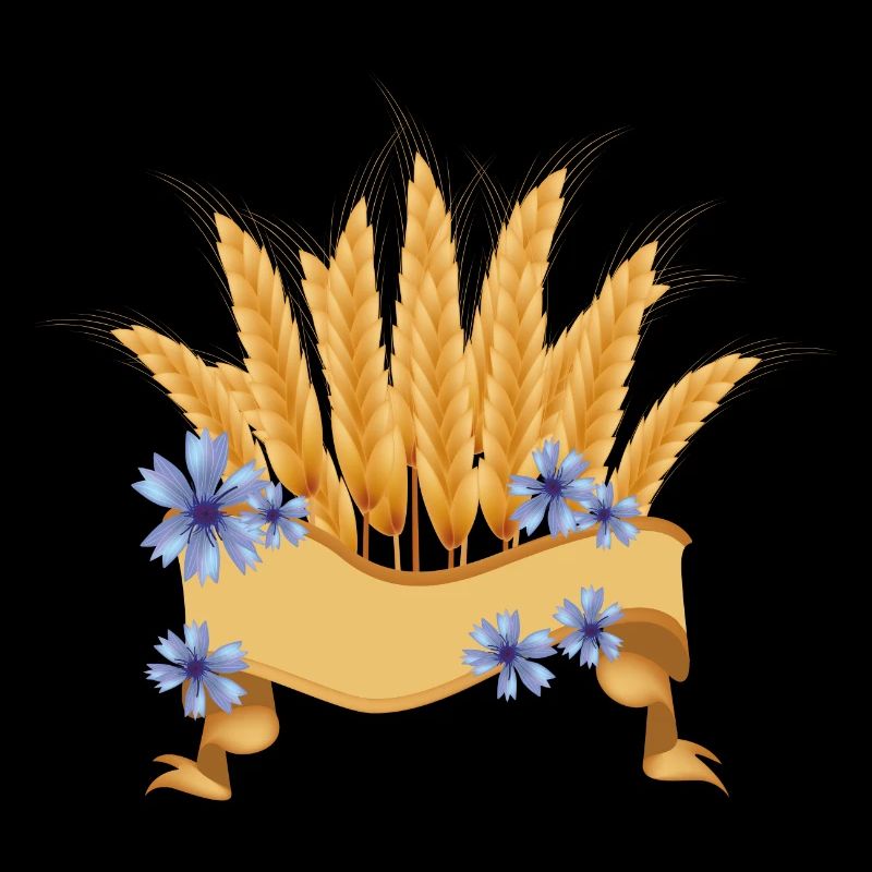 Épis de blé et fleurs de bleuet avec des bannières