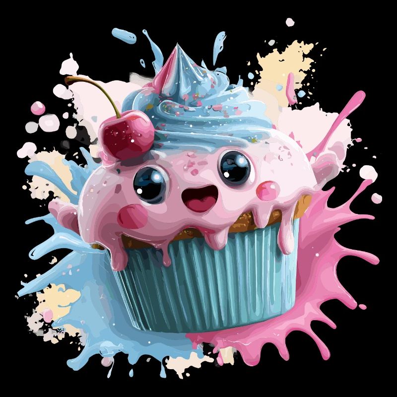 Kawaii Cupcake Splash with Cherry