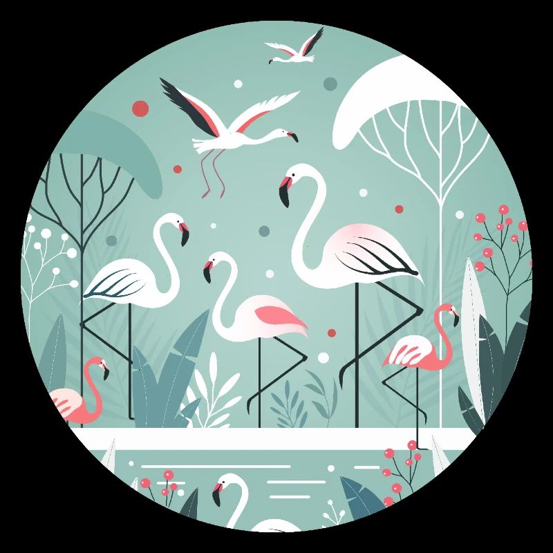 Flamingo Illustration in Tropical Environment