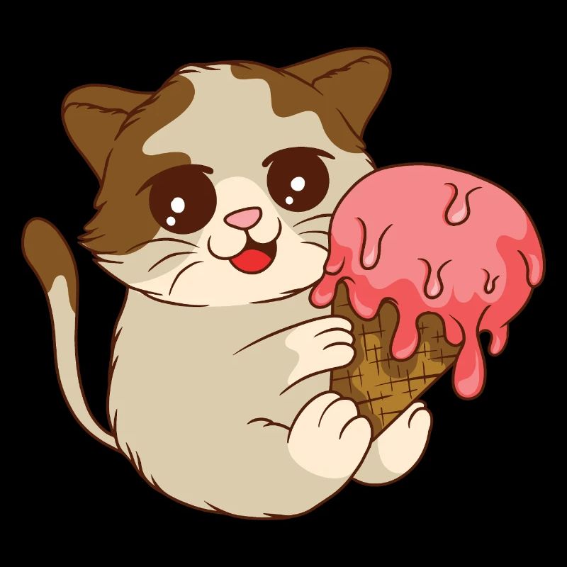 Le chat mange de la glace