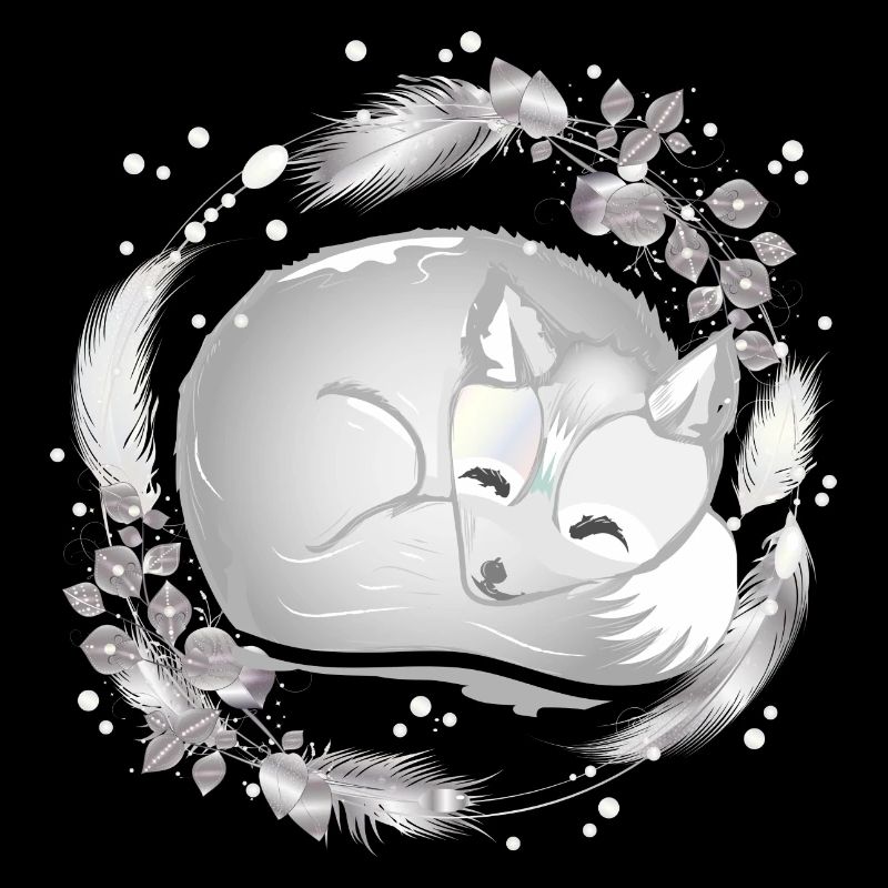 Petit renard polaire dormant dans des couleurs argentées