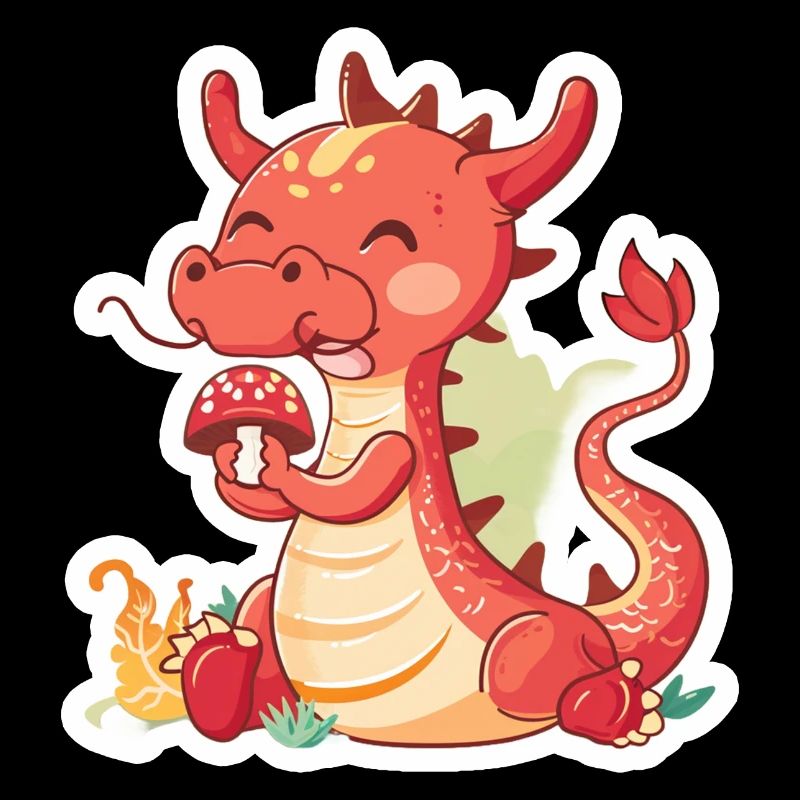 Petit dragon chinois mangeant un champignon