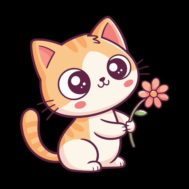 Kawaii-Kätzchen und Blume