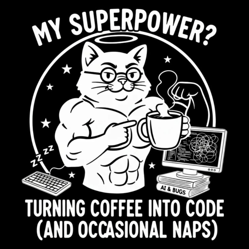 Funny Coding Cat T-Shirt - Superkraft Coffee