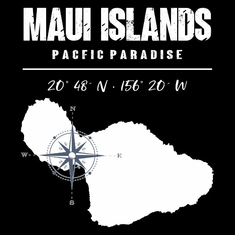 Maui Island Compass Design with Coordinates Vintage