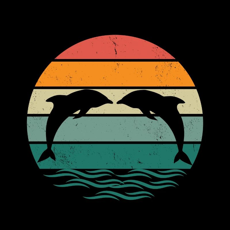 Silhouette dolphins - Retro Sunset Dolphin