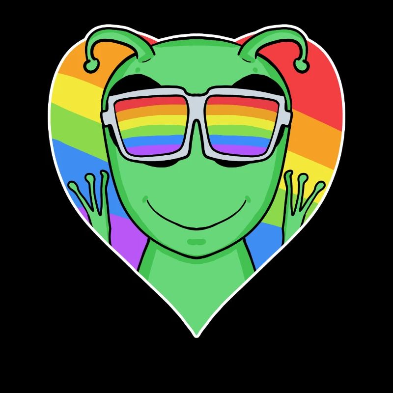 LGBTQ+ Regenbogen Sci-Fi Alien mit Herz und Farben