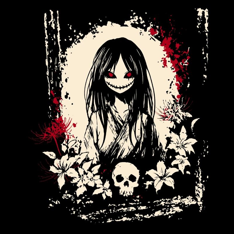 Horror Manga Dämon Mädchen Kimono Design