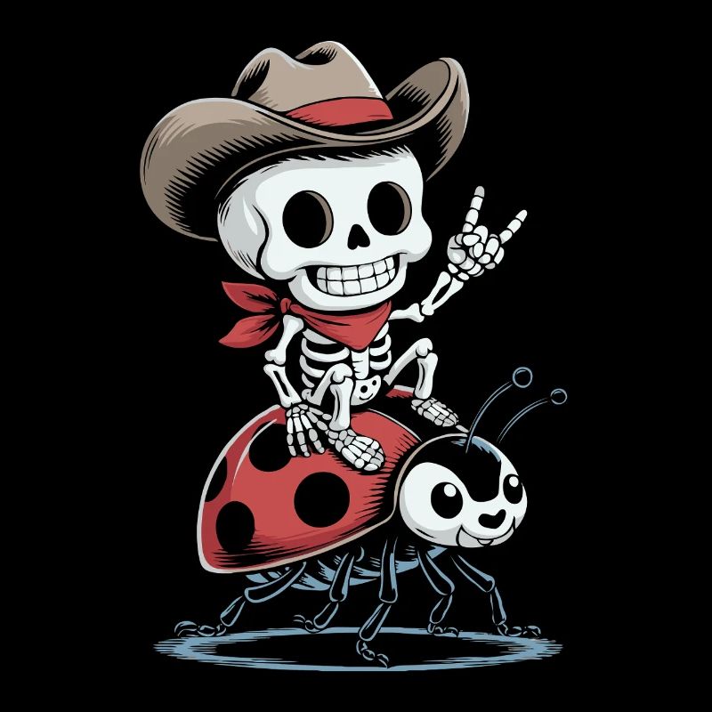 Skeleton cowboy on ladybug