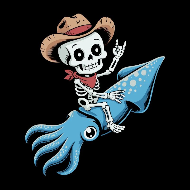 Skeleton cowboy on octopus