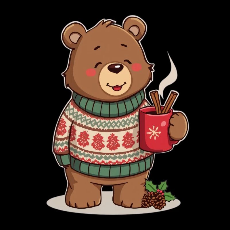 Winter bear with tea and cinnamon sticks