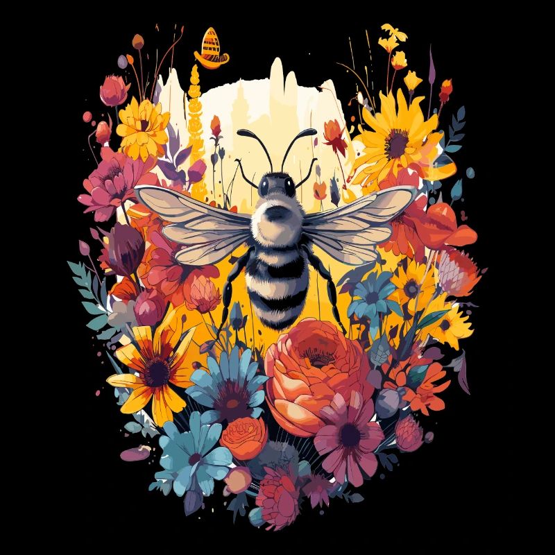 Abeille dans une couronne de fleurs