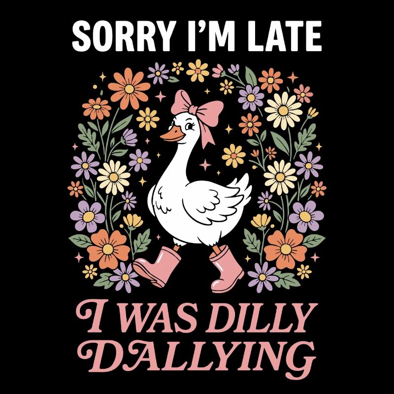 Funny goose with flowers and bow