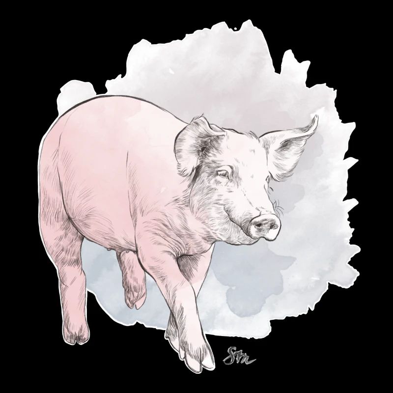 Niedliches Schwein vor buntem Klecks
