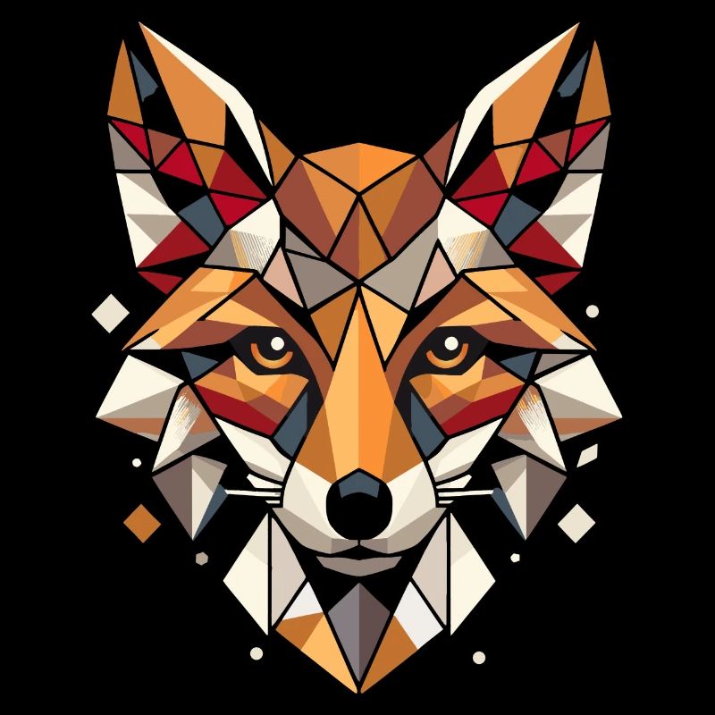 Colorful, geometric fox head polygon motif