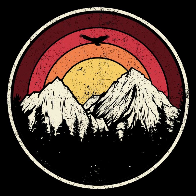 Sunset Peaks Mountain Round Illustration