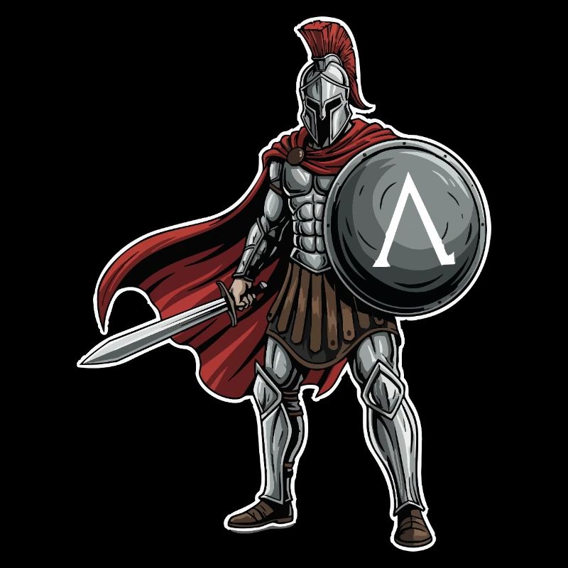 Hoplitisches Spartanisches Lambda-Schild-Schwert-Maskottchen