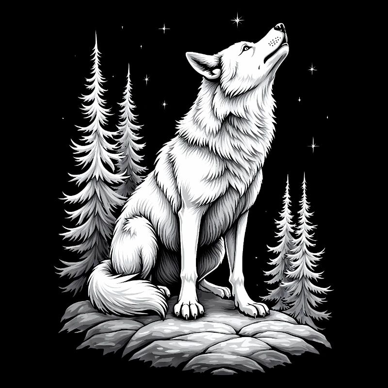 Wolf Drawing Sketch Illustration Black White