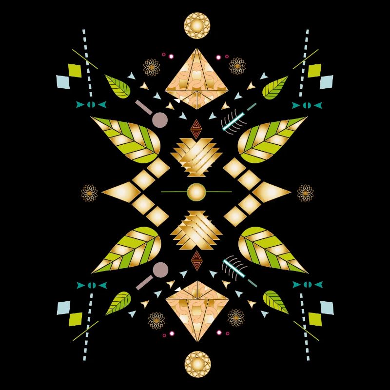 Symbol aus Blättern, Edelsteinen Optik & Geometrie