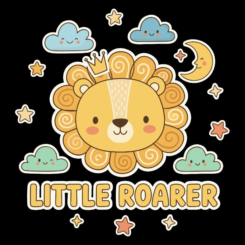 Lion mignon avec design de nuage et de lune