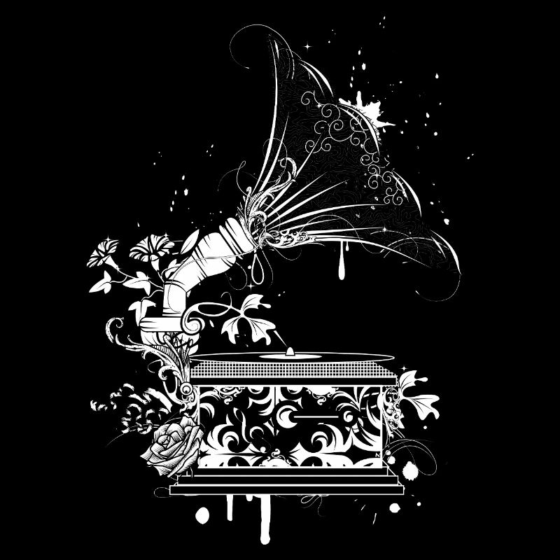 Nostalgic Gramophone – Floral Line Art