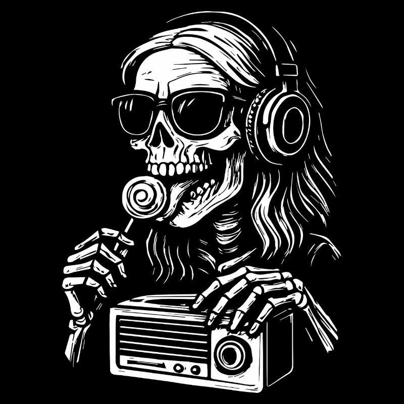 DJ squelette avec un casque
