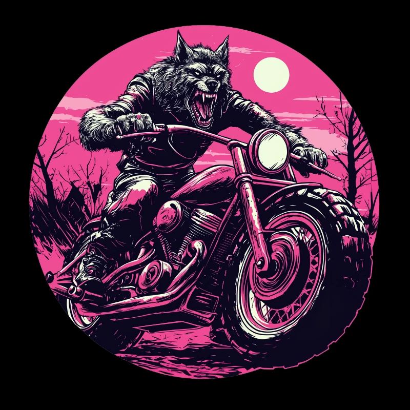 Werewolf on Motorcycle Neon Pink