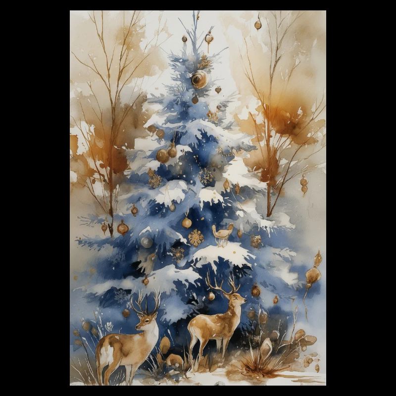 Blauer Weihnachtsbaum und Hirsch