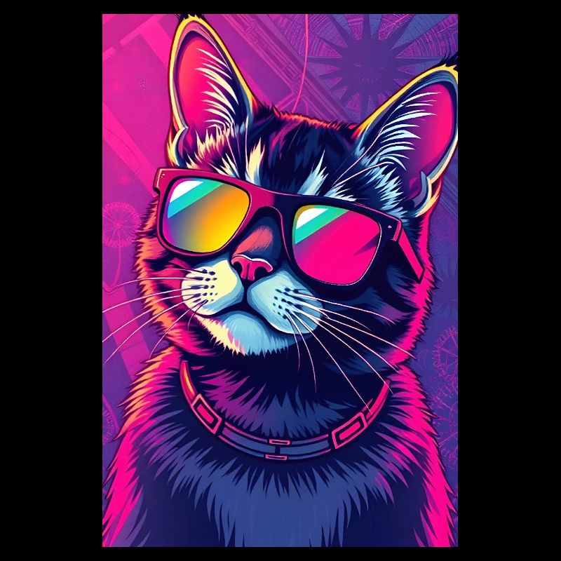 Vaporwave Cat Pink Blue Synthwave Futuristic