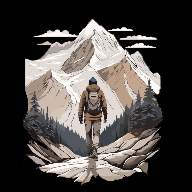 Randonneurs devant les sommets des montagnes