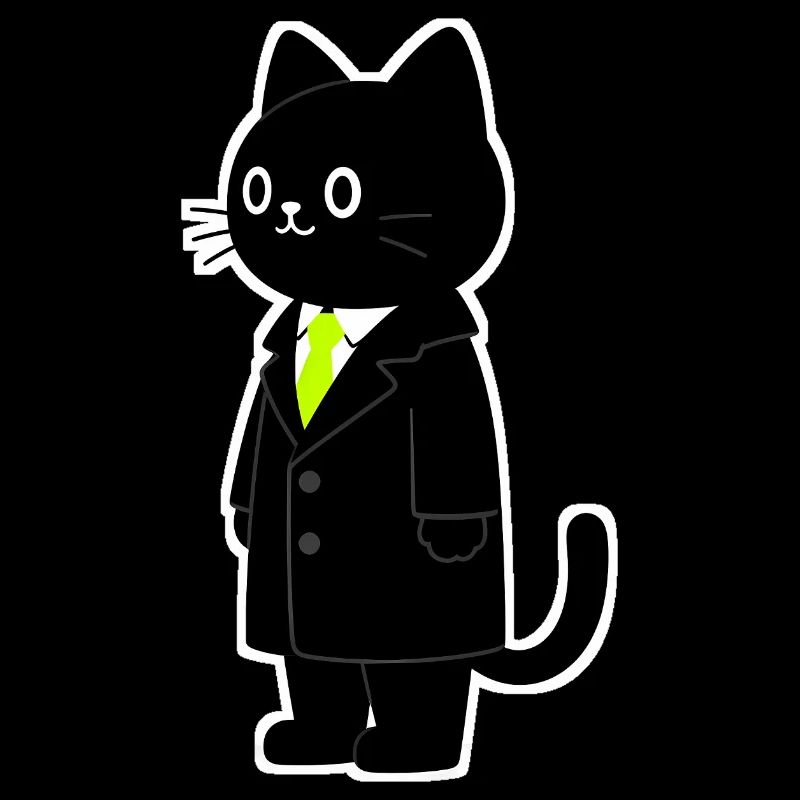 Chat de dessin animé en costume avec cravate vert fluo