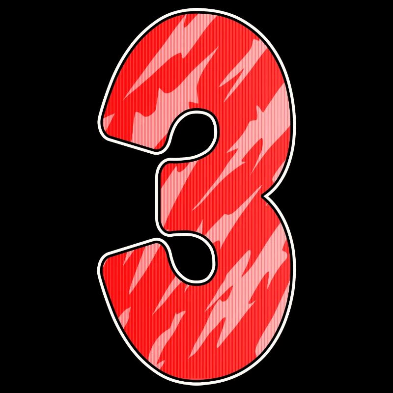 Three - 3 - Number 3 - Number 3 Red Pattern