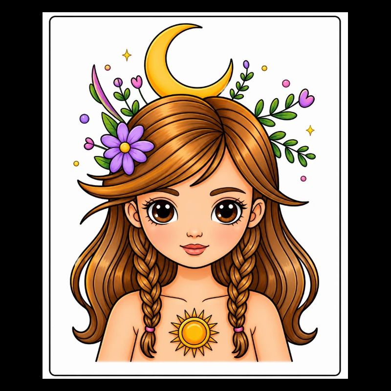 Mondmädchen mit Blumen und Sonne