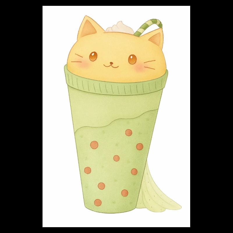 Kawaii Katze in Minze Bubble Tea