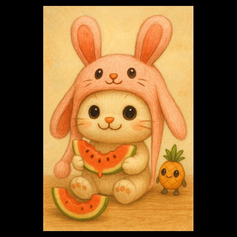 Wassermelonenhase mit rosa Hut