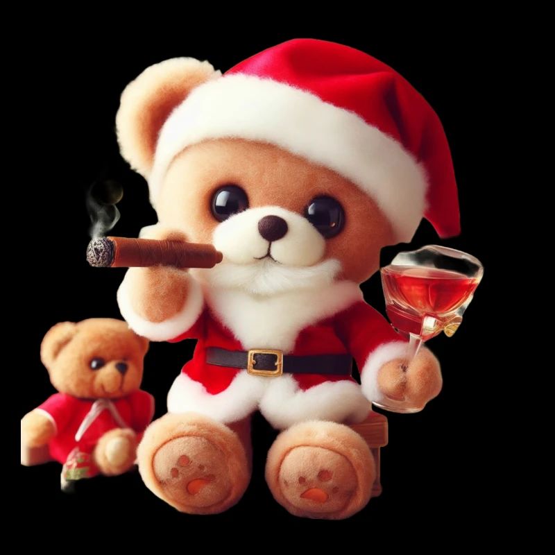 Weihnachtsteddy mit Zigarre und Wein