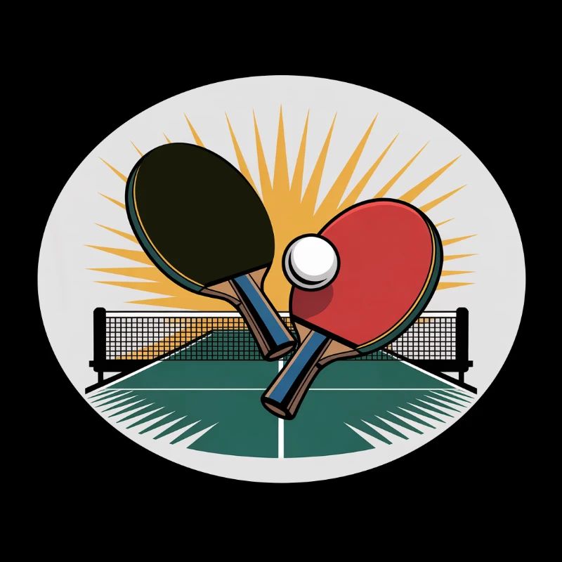 Table tennis racket with net at sunrise
