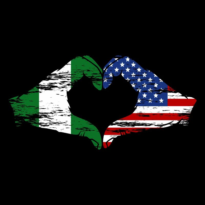 Nigeria États-Unis drapeau mains forme de coeur utilisé