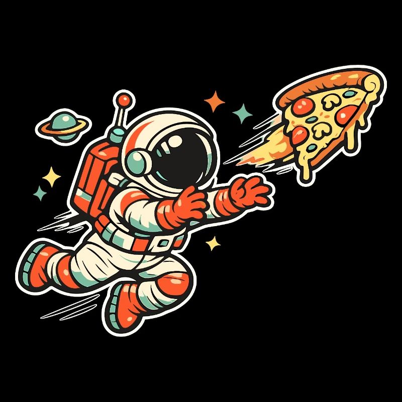 Astronaute à la chasse à la pizza