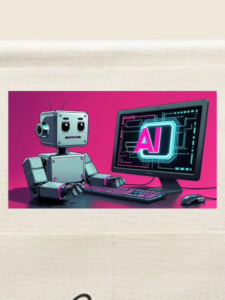 Futuristischer KI-Roboter und Tech-Bildschirm