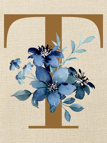 Blaues Blütenmonogramm T