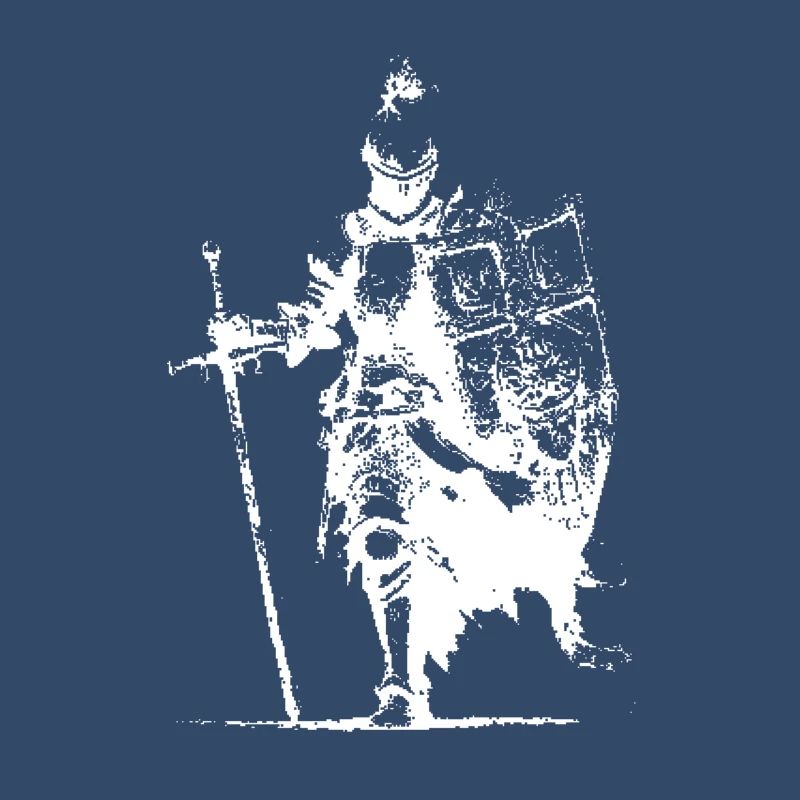 Silhouette de chevalier avec bannière et épée